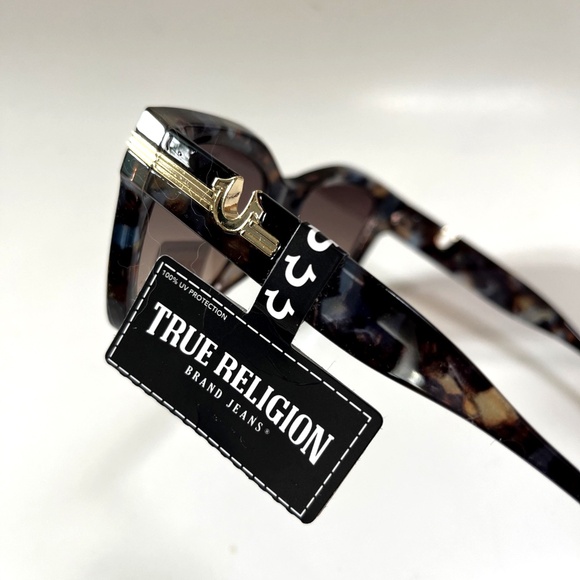 New Original TRUE RELIGION Cat Eye Tortoise Shell Sunglasses Blue Brown Logo main image 5